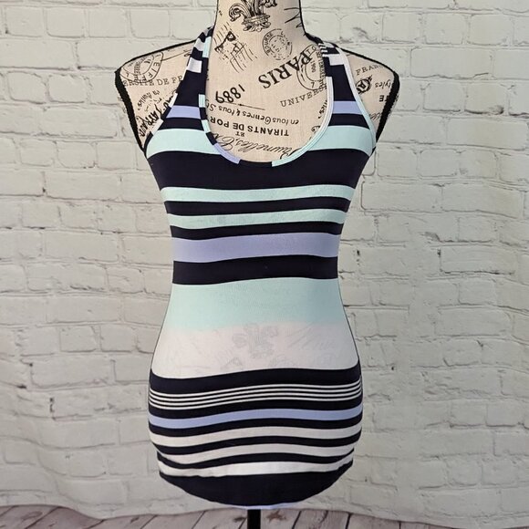 Lululemon Cool Racerback Discover Stripe White Deep Indigo 4 - Picture 2 of 5